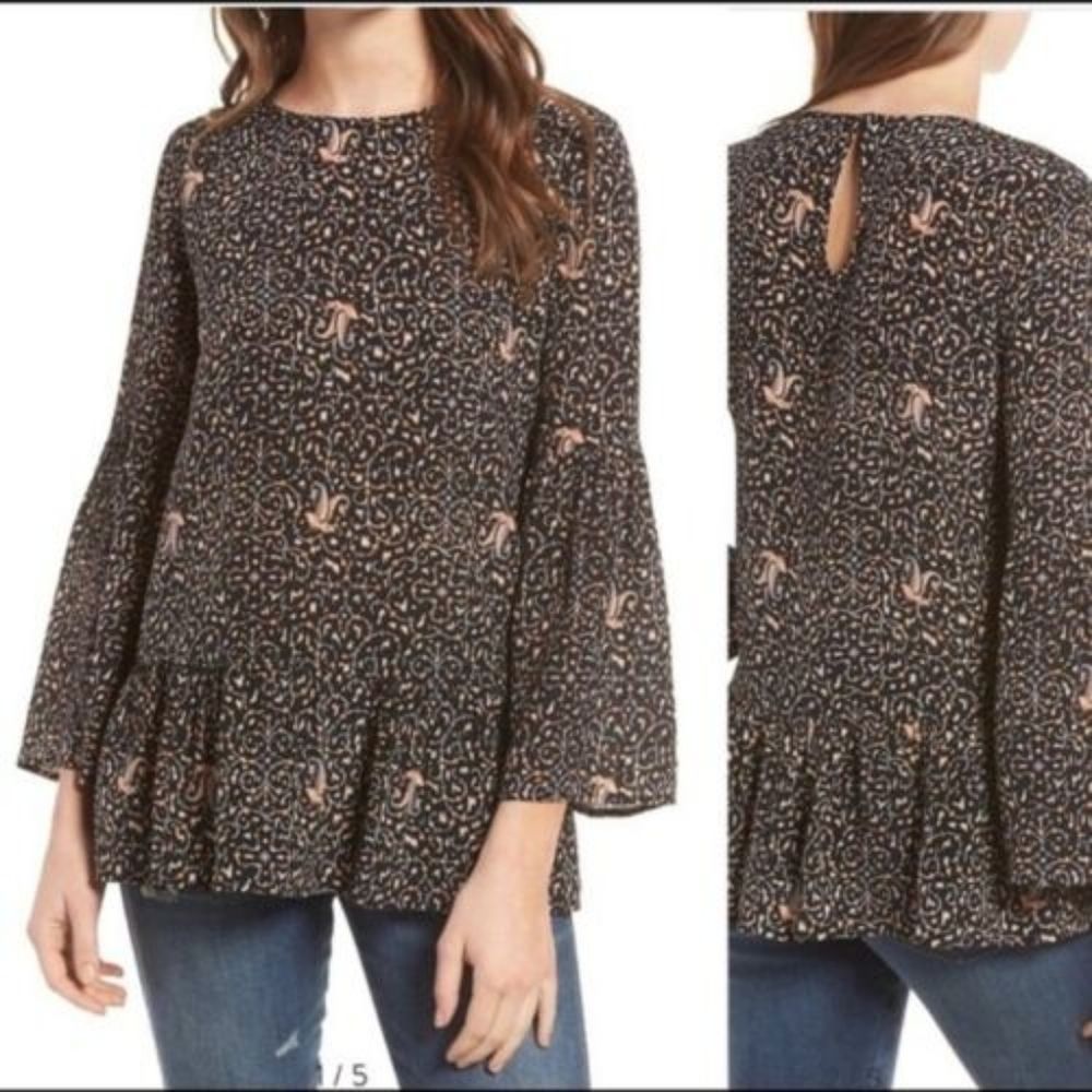MADEWELL Silk‎ Fiesta Paisley Bell-Sleeve Top Size XS
